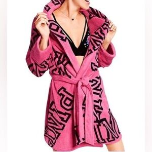 PINK Victoria's Secret Bold Pink Robe with Black Lettering